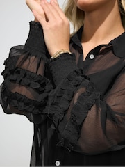 Yours Curve Black London Ruffle Shirred Cuffed Shirt - Image 4 of 4