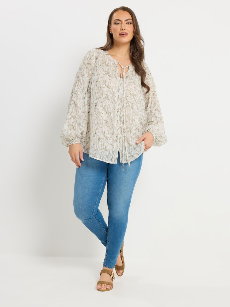 Yours Curve All Over Print Burnout Blouse - Imaginea 2 din 6