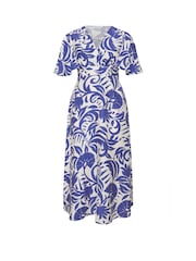 ブルー - Yours Curve London Linen Look Kimono Maxi Wrap Dress - 画像 4 / 4