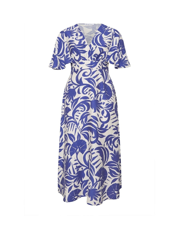 ブルー - Yours Curve London Linen Look Kimono Maxi Wrap Dress - 画像 4 / 4