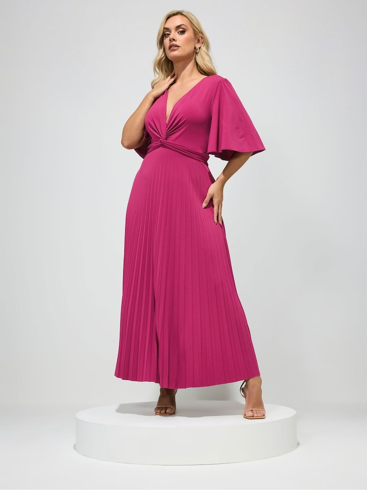 Crveno - Yours Curve London Pleated Knot Angel Sleeve Maxi Dress - Slika 1 od 5