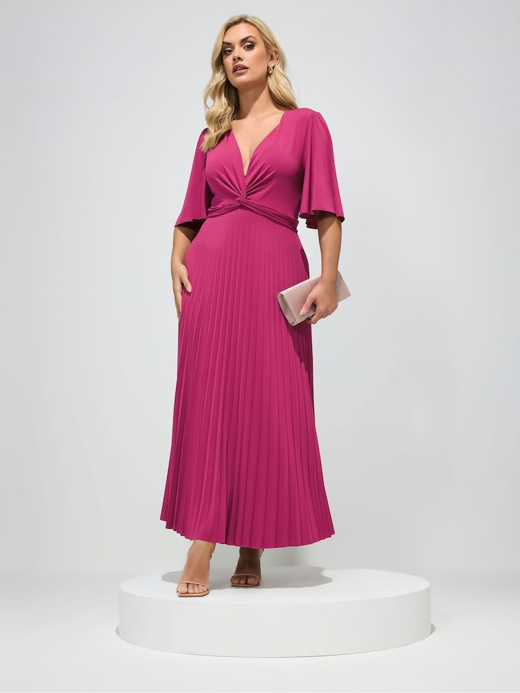 Crveno - Yours Curve London Pleated Knot Angel Sleeve Maxi Dress - Slika 2 od 5