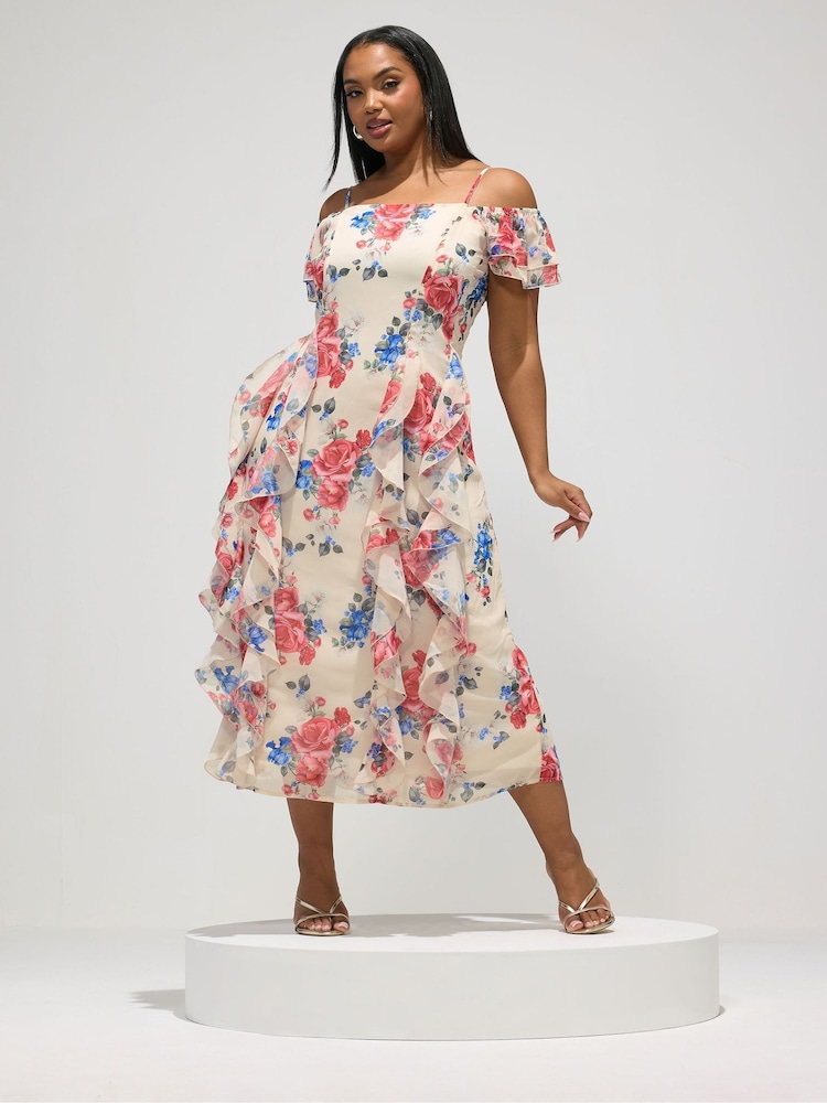 Yours Curve White London Ruffle Maxi Dress - Image 2 of 5