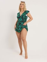 Yours Curve Black Angel Sleeve Swim Dress - Image 2 of 5