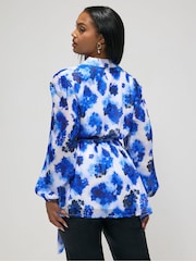 Yours Curve Blue London Floral Wrap Top - Image 3 of 5