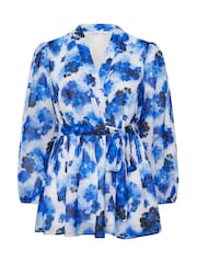 Yours Curve Blue London Floral Wrap Top - Image 5 of 5