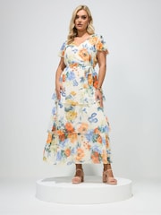 Yours Curve White London Tiered V-Neck Maxi Dress - Image 2 of 5