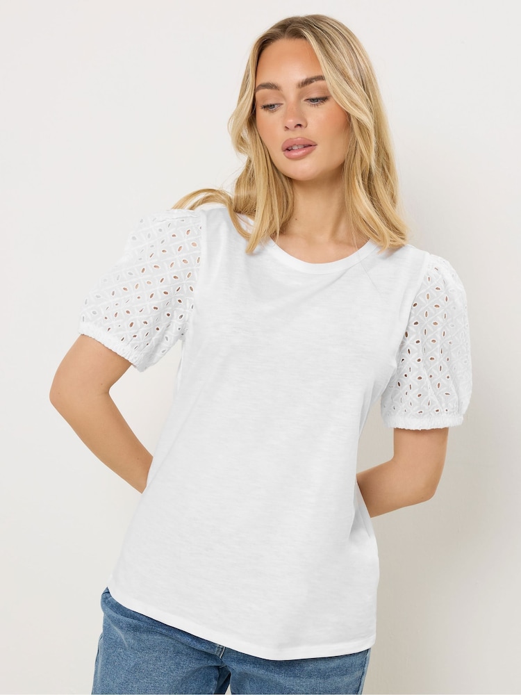 M&Co White Broderie Puff Sleeve T-Shirt - Image 1 of 5