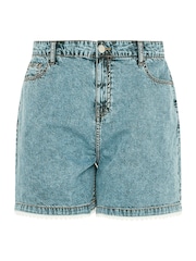 Yours Curve Blue Scallop Lace Edge Denim Shorts - Image 5 of 5