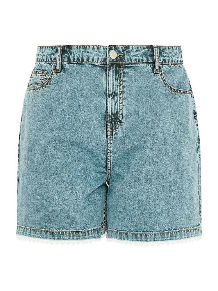 Yours Curve Blue Scallop Lace Edge Denim Shorts - Image 5 of 5 Yours Curve Blue Scallop Lace Edge Denim Shorts - Image 5 of 5