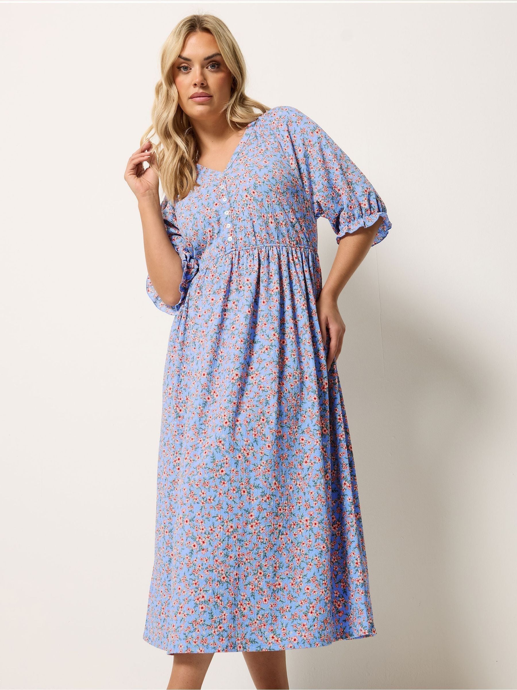 Yours Curve Women's Blue Raglan Prairie Dress