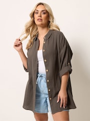Yours Curve Brown Cheesecloth Shirt - Image 1 of 5