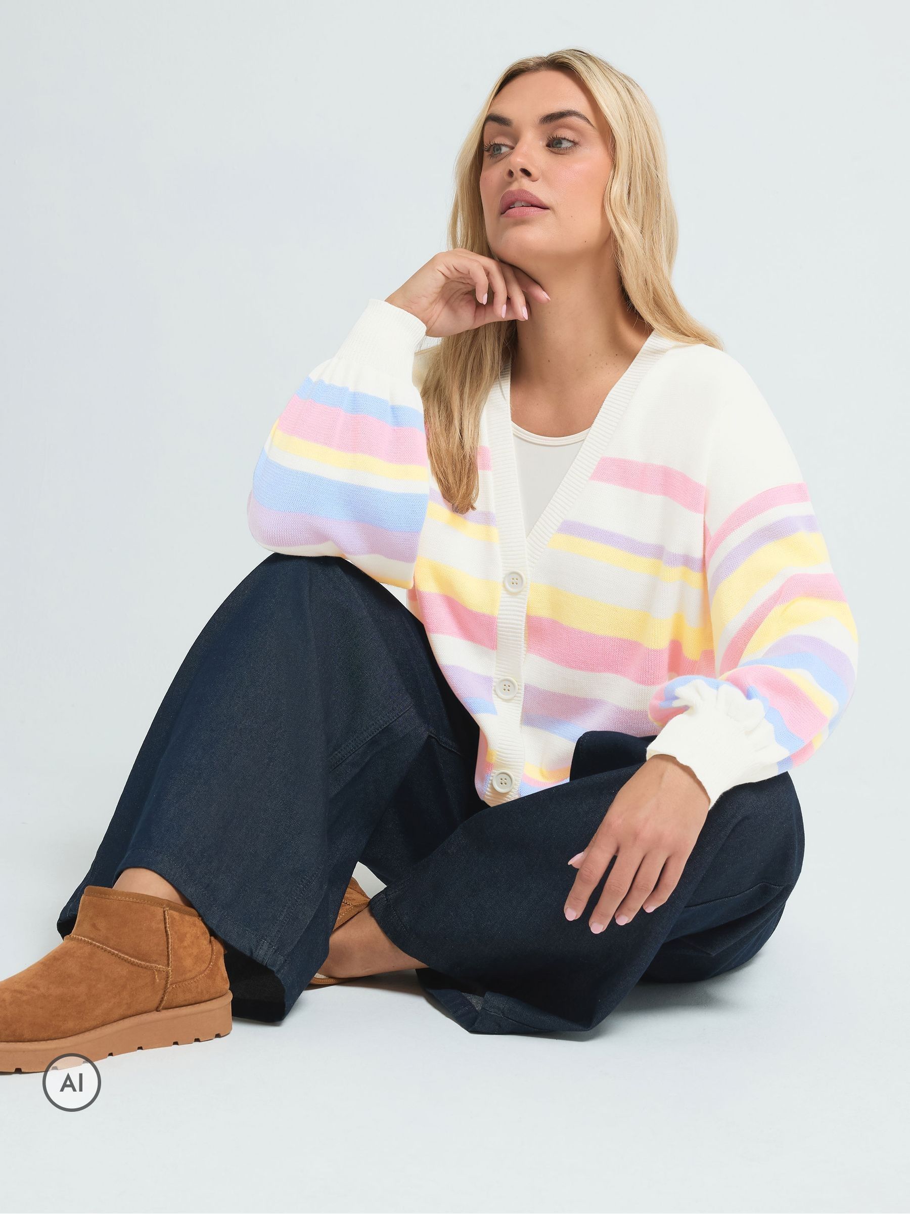 Yours Curve Women's Green Limited Striped Cardigan