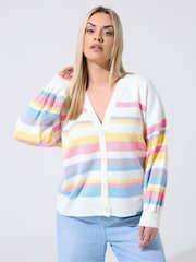 Yours Curve Green Limited Striped Cardigan - Image 1 of 5