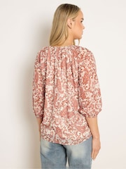 Long Tall Sally White Rust Paisley Chiffon Boho Blouse - Image 2 of 5
