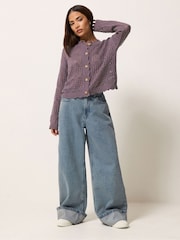 PixieGirl Petite Purple Button Crochet Cardigan - Image 2 of 5