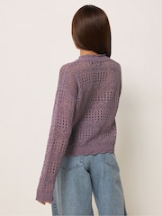 PixieGirl Petite Purple Button Crochet Cardigan - Image 3 of 5