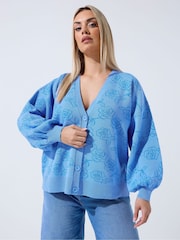 Yours Curve Blue Limited Rose Cardigan - Image 1 of 5