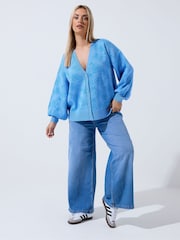 Yours Curve Blue Limited Rose Cardigan - Image 2 of 5