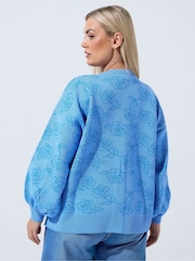 Yours Curve Blue Limited Rose Cardigan - Image 3 of 5