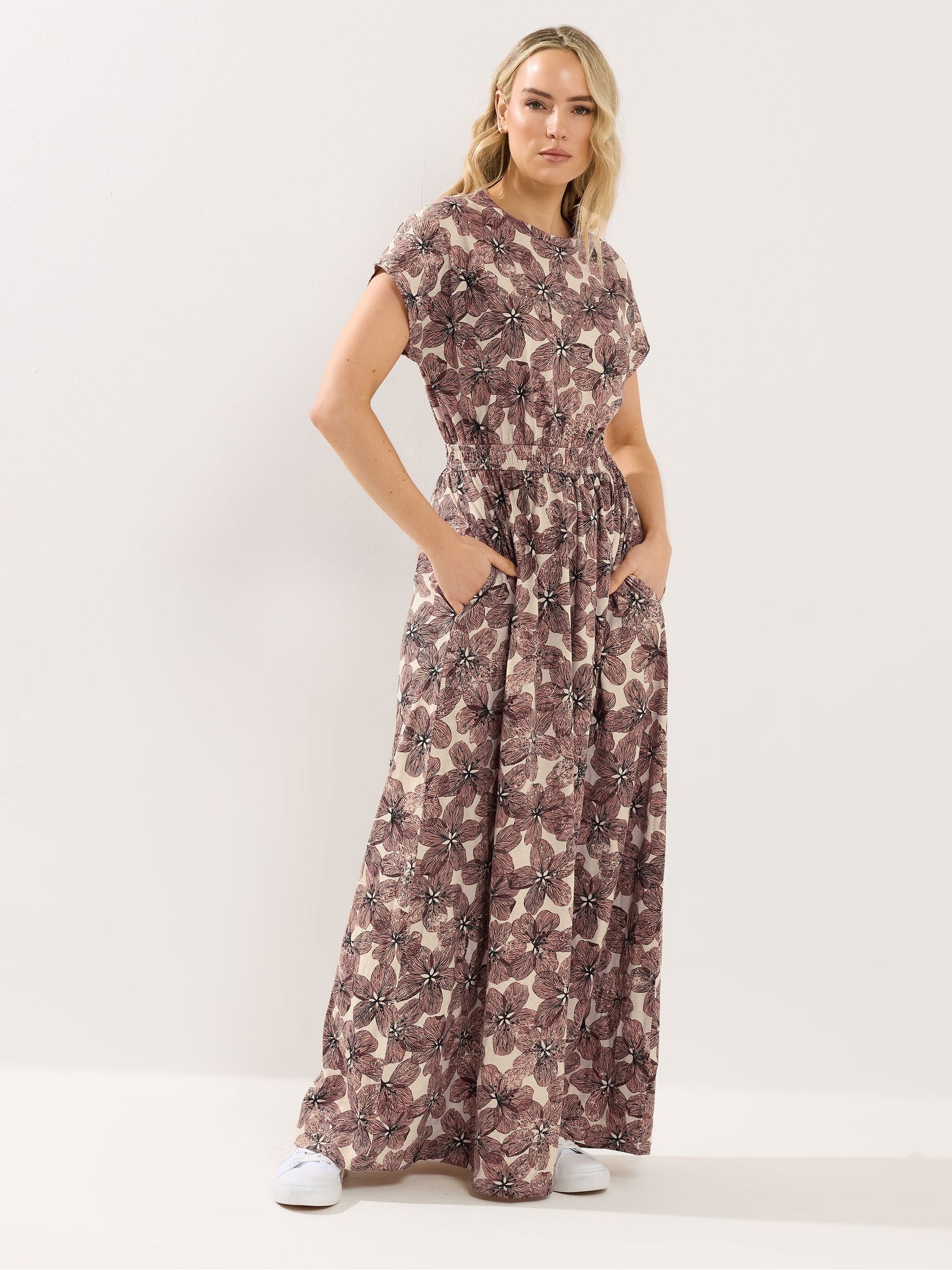 Lts Women's Brown Tall Natural Floral Jersey Shirred Waist Cotton Maxi Dress Size 20 - Image 2