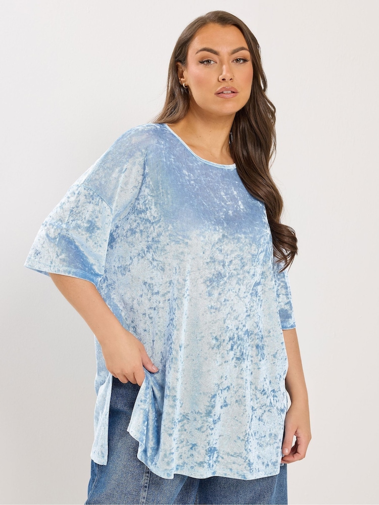 Yours Curve Blue Velour Drop Sleeve Top - Image 1 of 5