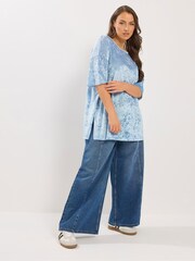 Yours Curve Blue Velour Drop Sleeve Top - Image 2 of 5