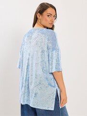 Yours Curve Blue Velour Drop Sleeve Top - Image 3 of 5