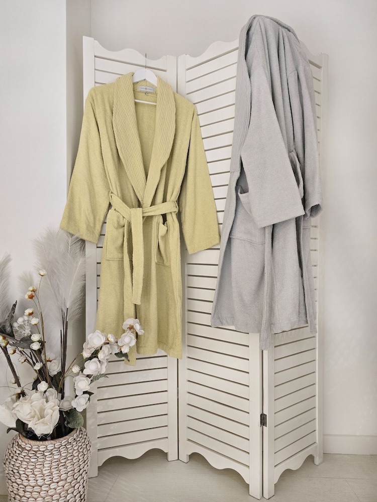 Casa Lusso Dried Moss Colourful Chappy Turkish Cotton Shawl Collar Bathrobe - Image 2 of 5