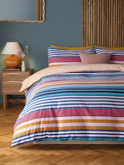 Multi Stripe Brushed 100% Cotton Reversibile Duvet Cover and Pillowcase Set - Image 1 of 5