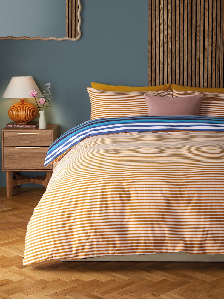 Multi Stripe Brushed 100% Cotton Reversibile Duvet Cover and Pillowcase Set - Image 2 of 5