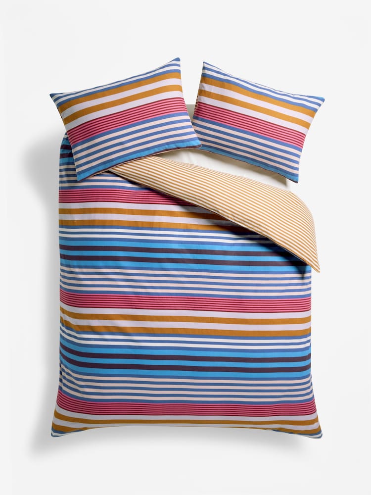 Multi Stripe Brushed 100% Cotton Reversibile Duvet Cover and Pillowcase Set - Image 5 of 5