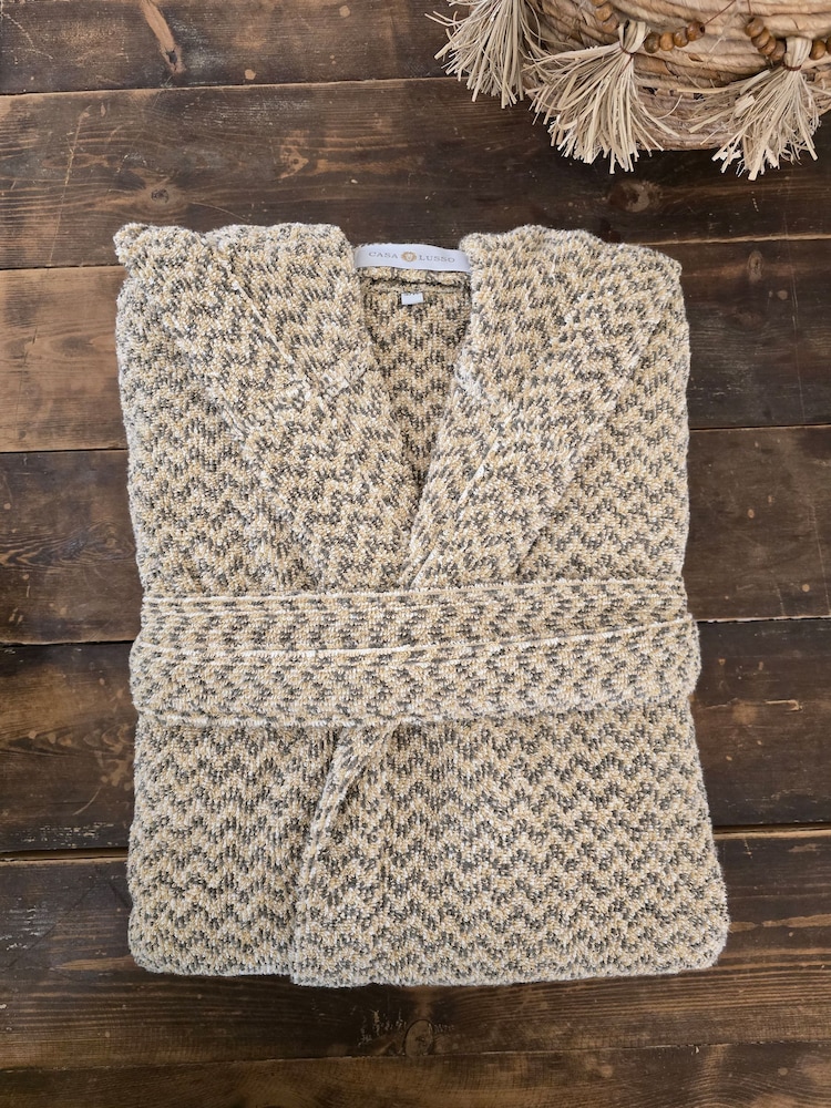 Casa Lusso Dark Ivy Quadro Oblique 100 Turkish Cotton Designer Hooded Bathrobe - Image 1 of 5