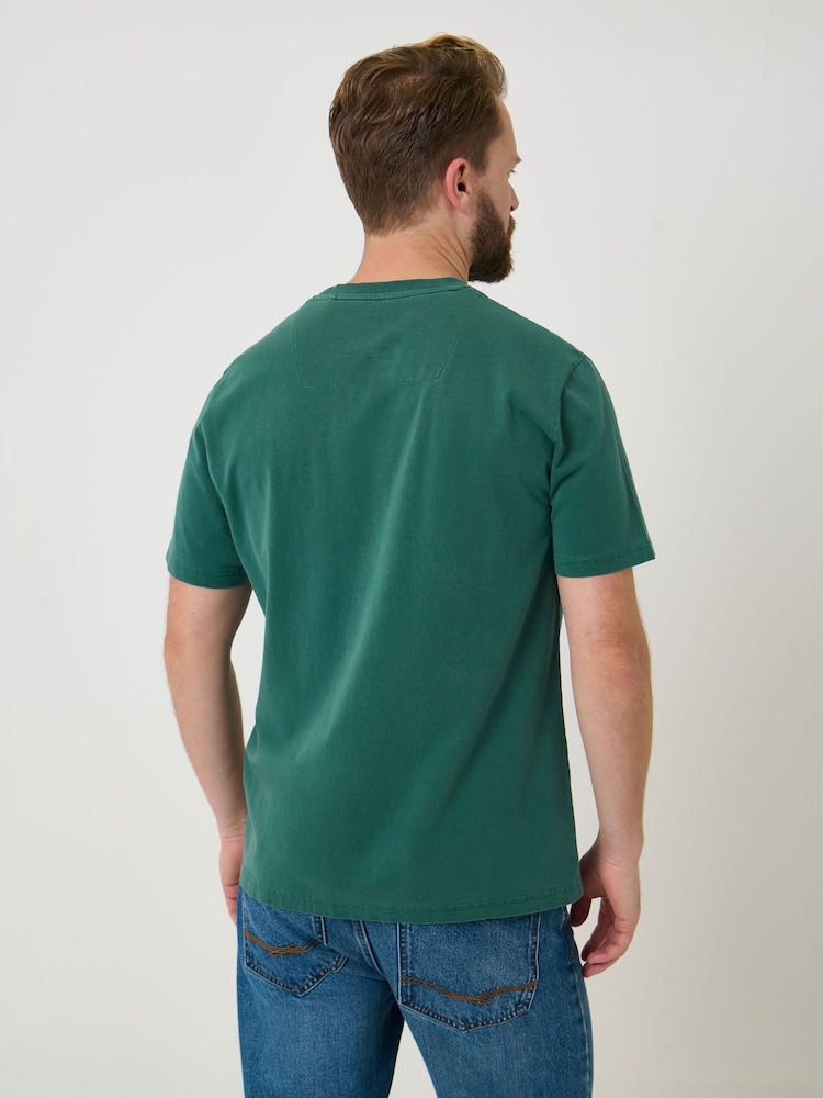 Saltwell Pine Green Garment Dye Cotton Jersey Crew Neck T-Shirt - Image 2 of 5 Saltwell Pine Green Garment Dye Cotton Jersey Crew Neck T-Shirt - Image 2 of 5