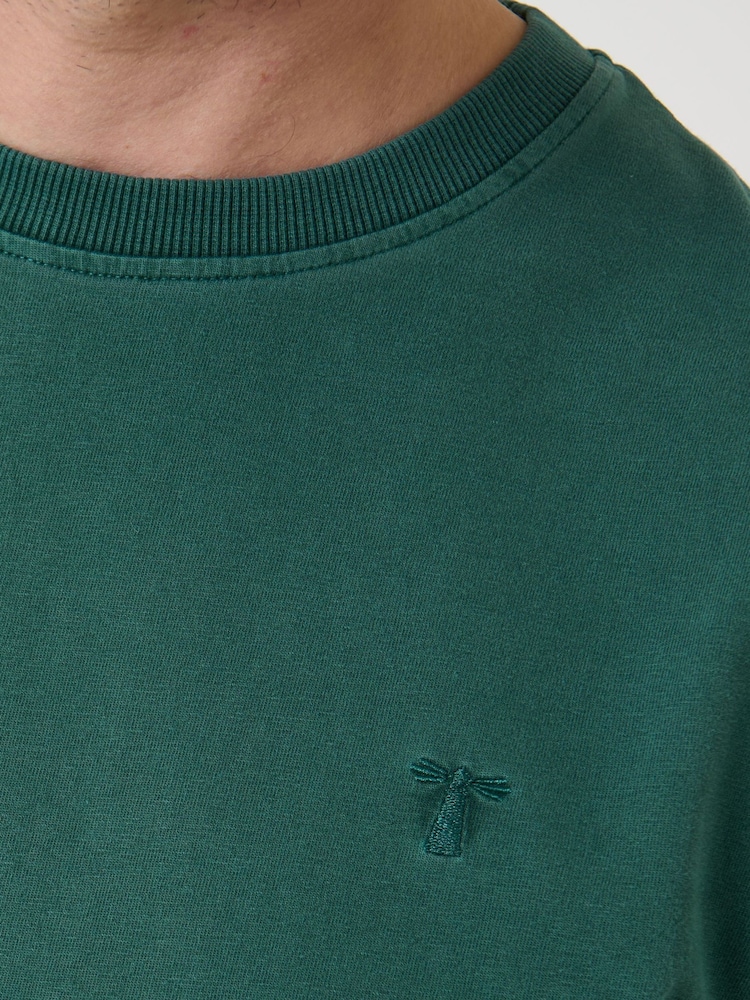Saltwell Pine Green Garment Dye Cotton Jersey Crew Neck T-Shirt - Image 5 of 5 Saltwell Pine Green Garment Dye Cotton Jersey Crew Neck T-Shirt - Image 5 of 5