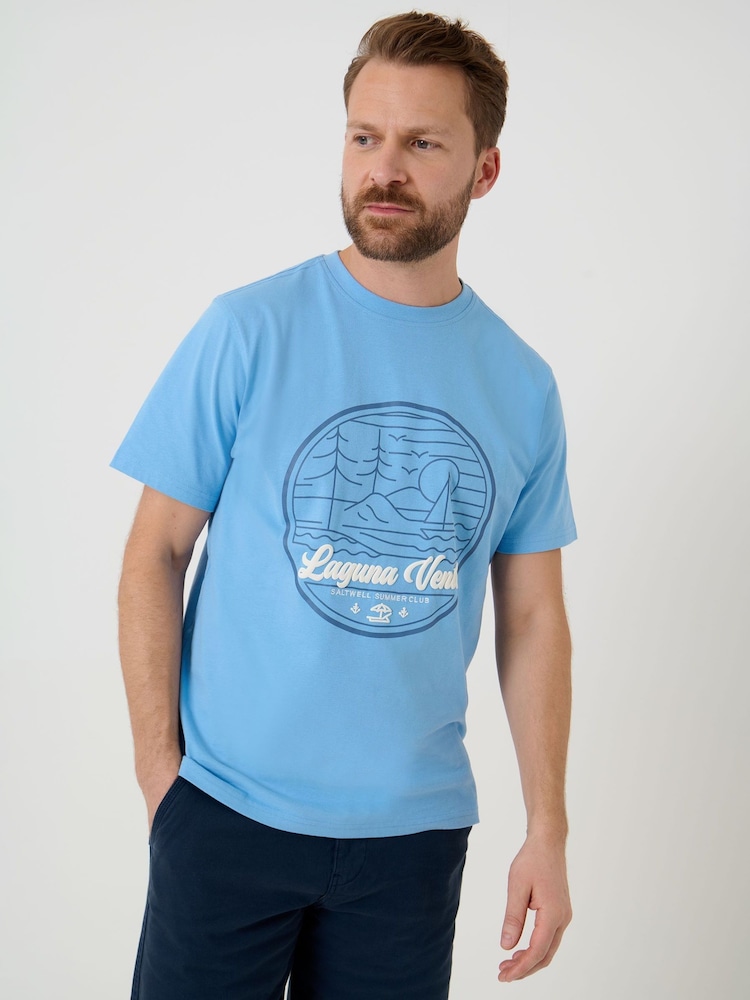 Saltwell Blue Laguna Vento Print Cotton T-Shirt - Image 1 of 4 Saltwell Blue Laguna Vento Print Cotton T-Shirt - Image 1 of 4
