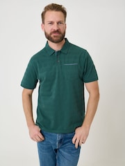 Saltwell Green Popcorn Stripe Short Sleeve Cotton Polo Shirt - Image 1 of 5