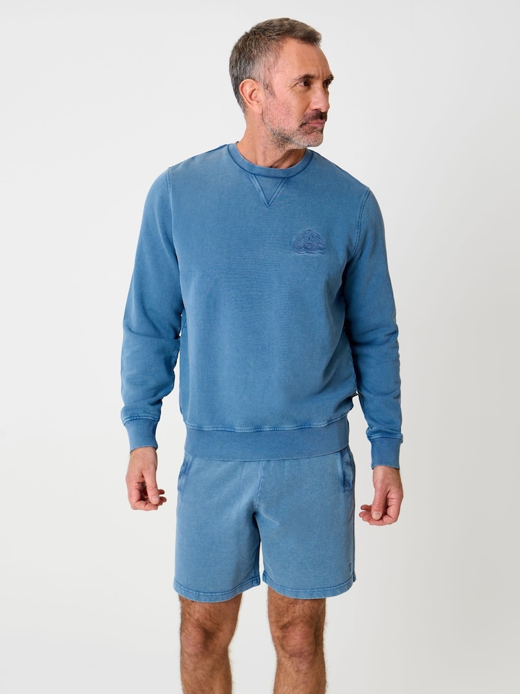 Saltwell Blue Crew Neck Cotton Sweatshirt - Image 1 of 4 Saltwell Blue Crew Neck Cotton Sweatshirt - Image 1 of 4