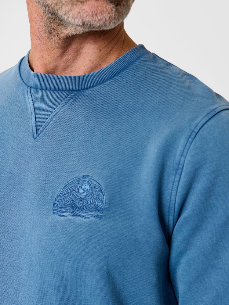 Saltwell Blue Crew Neck Cotton Sweatshirt - Image 4 of 4 Saltwell Blue Crew Neck Cotton Sweatshirt - Image 4 of 4