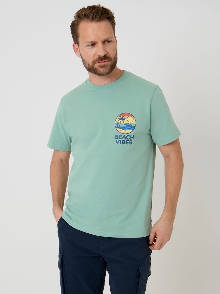 Saltwell Green Beach Vibes Print Cotton T-Shirt - Image 2 of 6 Saltwell Green Beach Vibes Print Cotton T-Shirt - Image 2 of 6