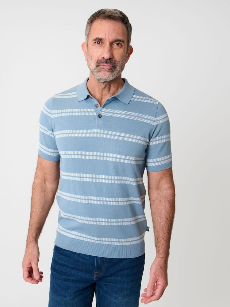 Saltwell חולצת פולו ז'קארד בדוגמת פסים מסיב כותנה עם שרוולים קצרים - תמונה 1 מתוך 4