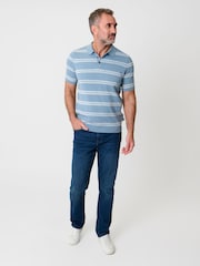 Saltwell חולצת פולו ז'קארד בדוגמת פסים מסיב כותנה עם שרוולים קצרים - תמונה 3 מתוך 4