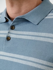 Saltwell Blue Jacquard Stripe Cotton Short Sleeve Polo Shirt - Image 5 of 6