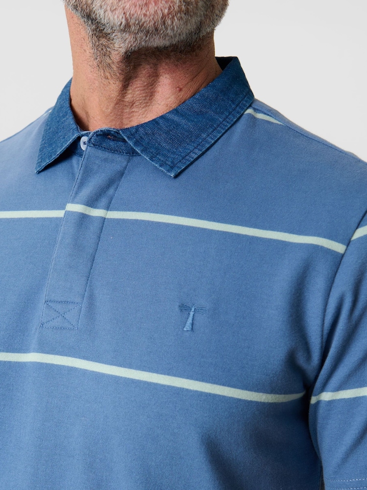 Saltwell Blue Stripe Short Sleeve Cotton Polo Shirt - Image 5 of 5