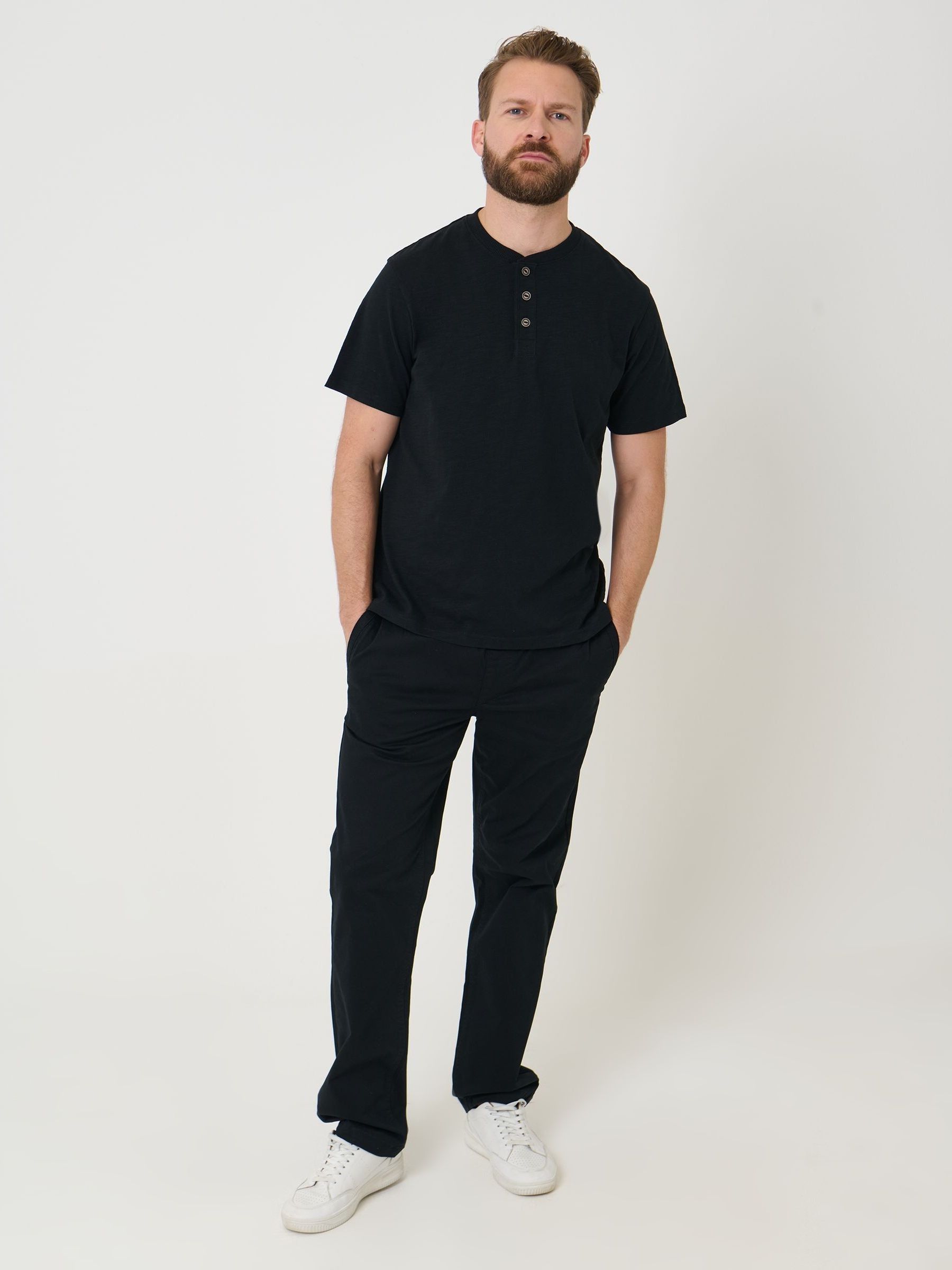 Buy Saltwell Black Peached Cotton Grandad T-Shirt from the Next UK ...