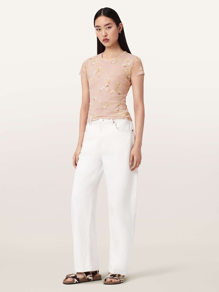 AllSaints Pink Ellie Mesh T-Shirt - Image 2 of 6 AllSaints Pink Ellie Mesh T-Shirt - Image 2 of 6