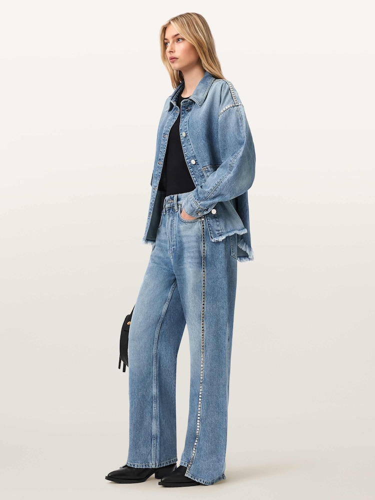 AllSaints Blue Frankie Stud Jeans - Image 1 of 9