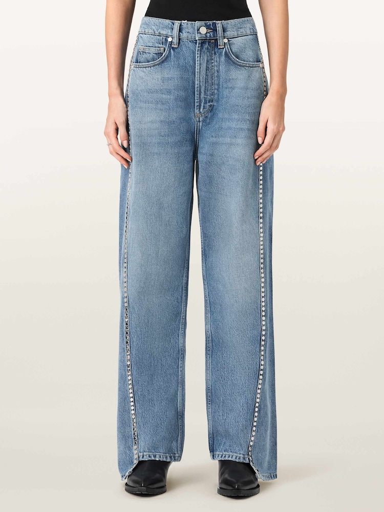 AllSaints Blue Frankie Stud Jeans - Image 2 of 9