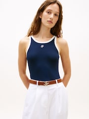 Tommy Hilfiger Dark Blue Contrast Trim Ribbed Slim Tank Top - Image 1 of 5