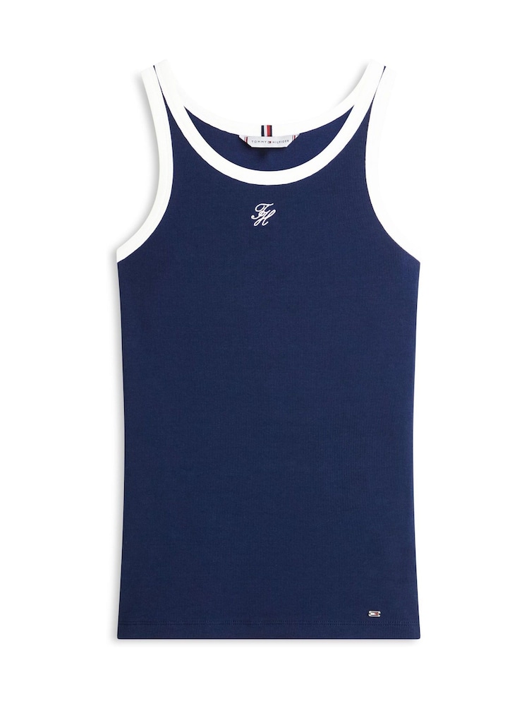 Tommy Hilfiger Dark Blue Contrast Trim Ribbed Slim Tank Top - Image 5 of 5 Tommy Hilfiger Dark Blue Contrast Trim Ribbed Slim Tank Top - Image 5 of 5